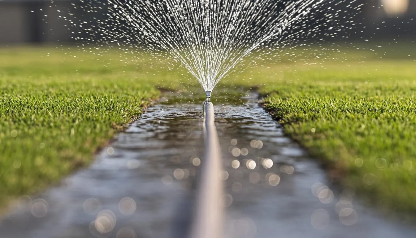 Soggy lawn stripe from a sprinkler system underground leak in Sarasota