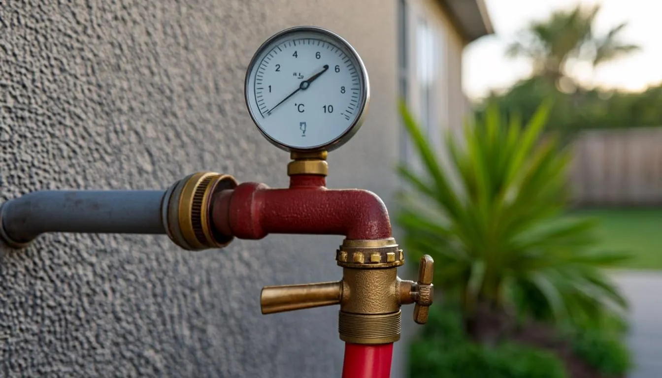 Pressure gauge at a hose bib during a water leak detection test in Sarasota