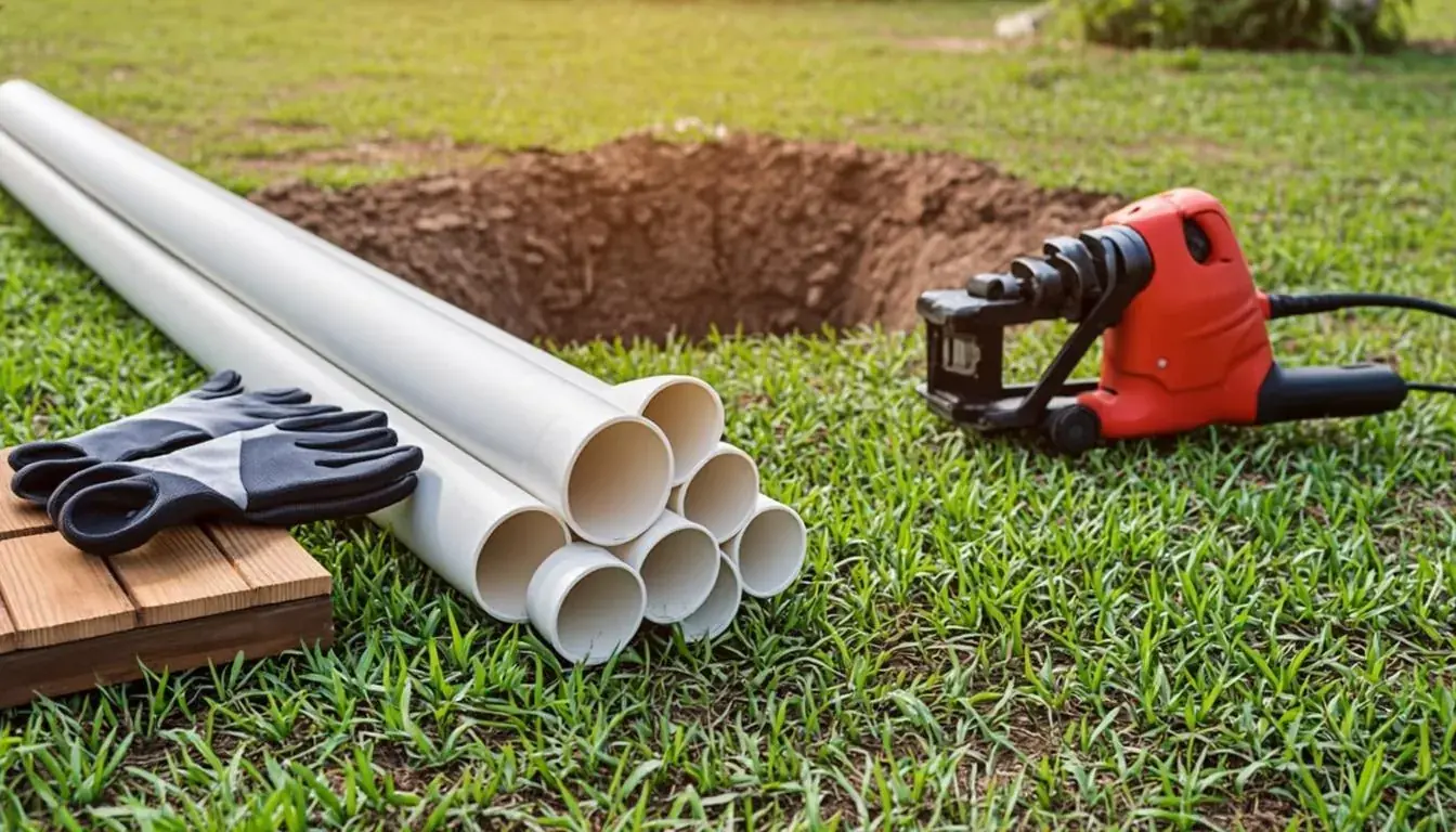 New PVC sewer pipe sections staged beside an open repair trench in Sarasota FL