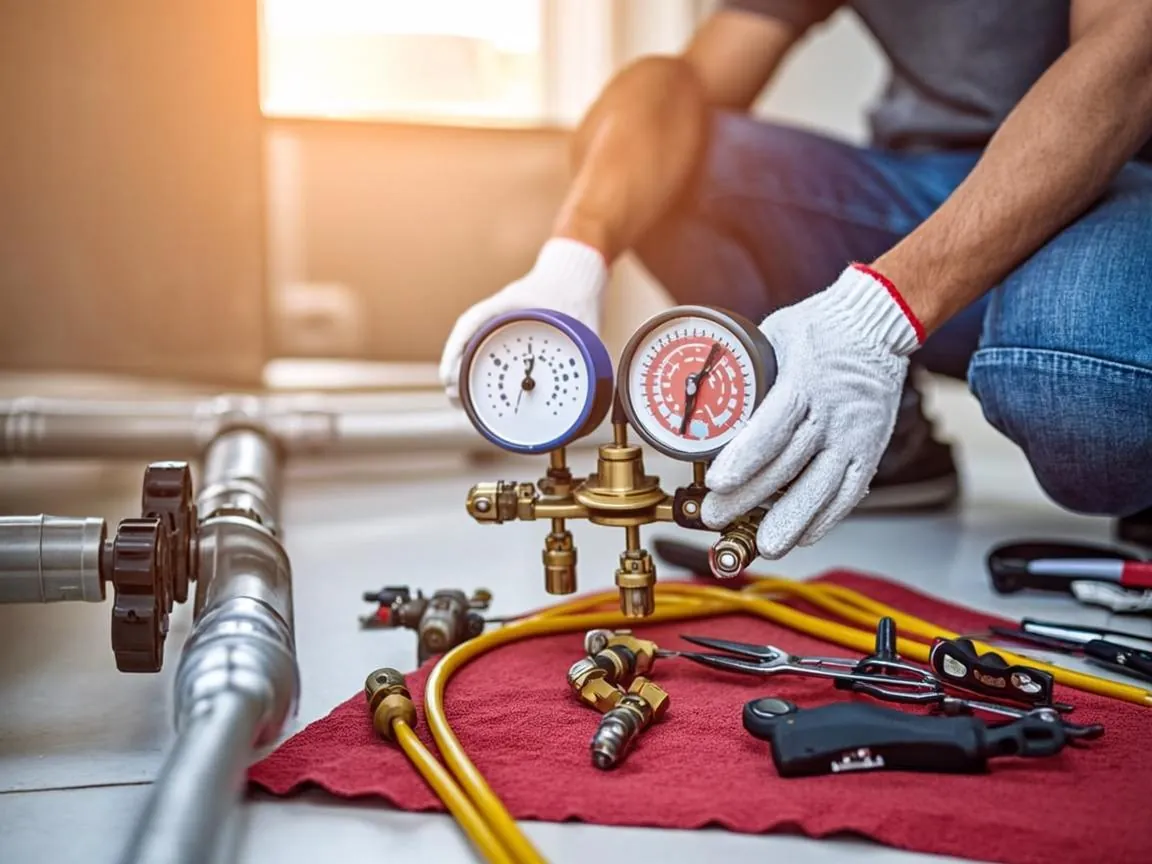 Pressure testing gauge used during leak detection in Sarasota FL